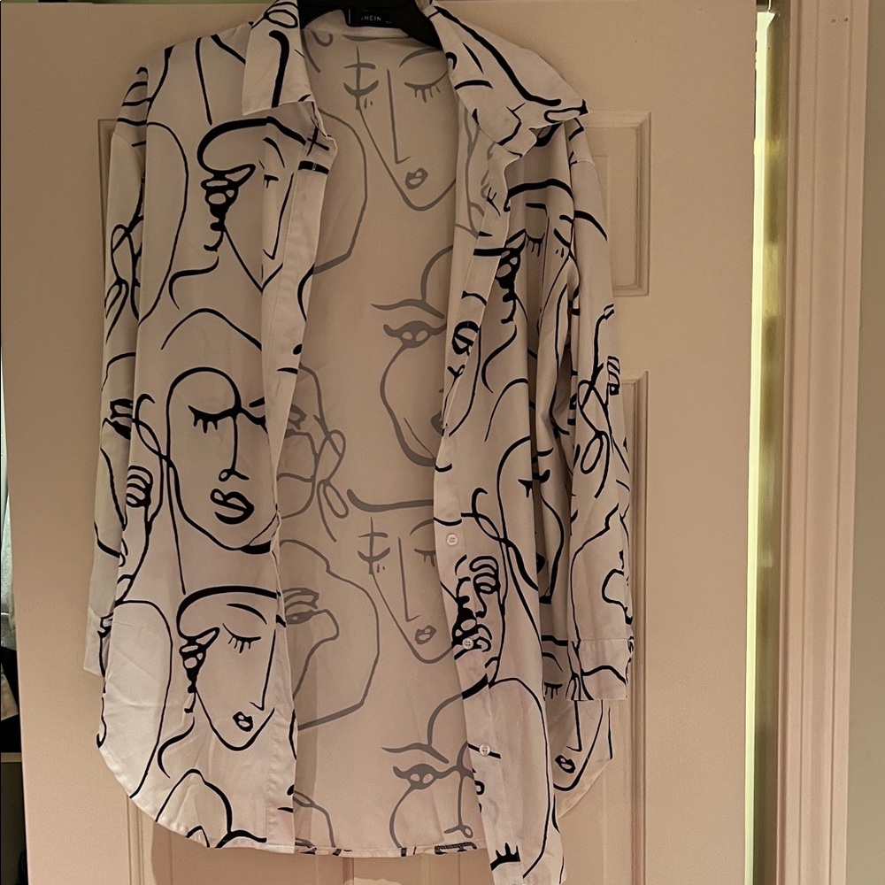 Abstract Face Print Button-Up Shirt